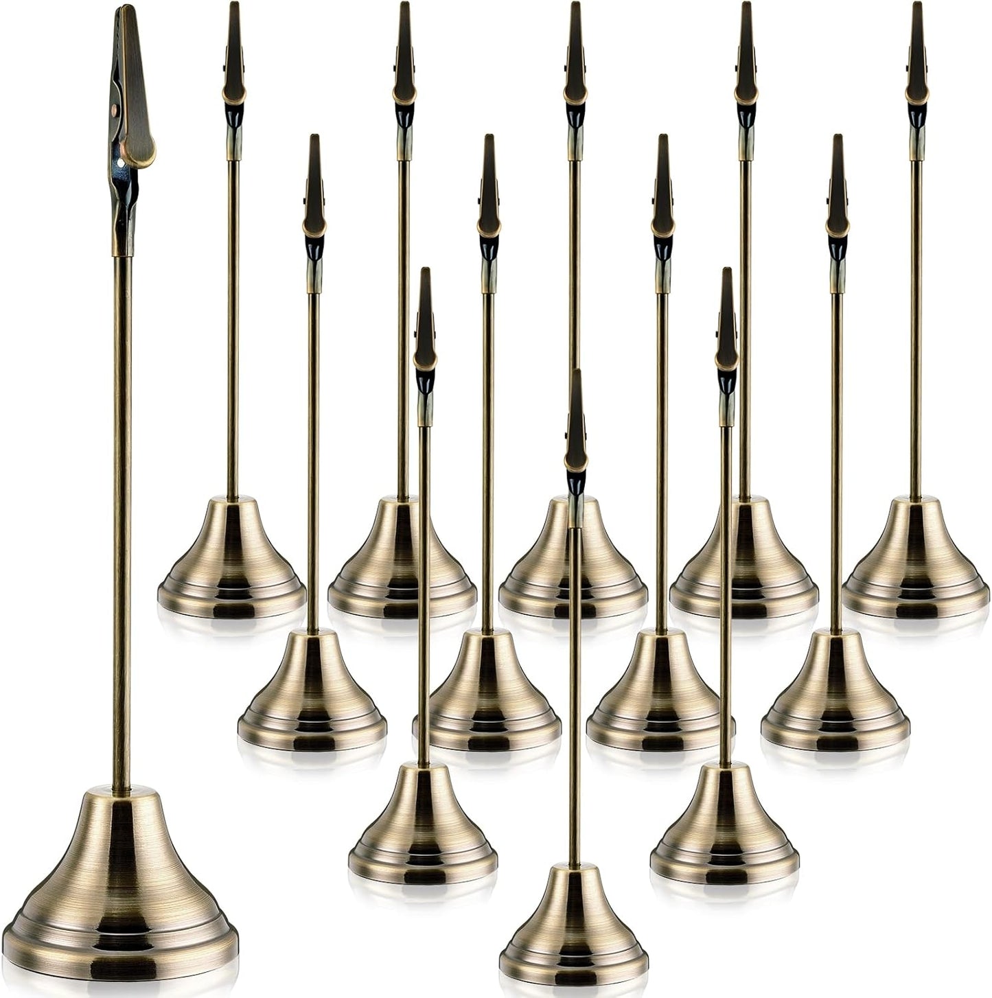 Skyygemm 12 Pcs Table Number Holders 8 Inch Place Card Holder with Alligator Clip Metal Table Card Holders Table Number Stands Table Sign Holders for Photos, Food Signs, Birthdays, Weddings (bronze)