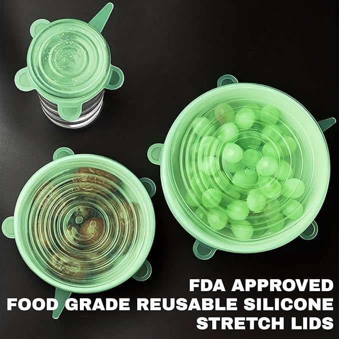 Reusable Silicone Stretch Lids – 18PCS Round & Square Stretchy Food Covers, Airtight & Leakproof, Microwave & Dishwasher Safe Green