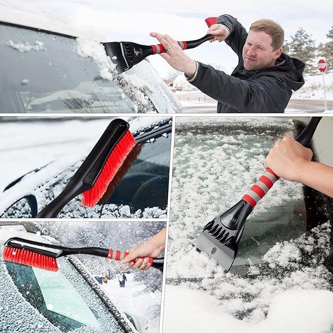 FOVAL 27" Snow Brush with Wider Ice Scraper (4.73" Width), Snow Removal Tool Car Brush with Ergonomic Comfortable Foam Grip for Cars, Trucks, SUVs, Windshield (Heavy Duty ABS, PVC Brush)