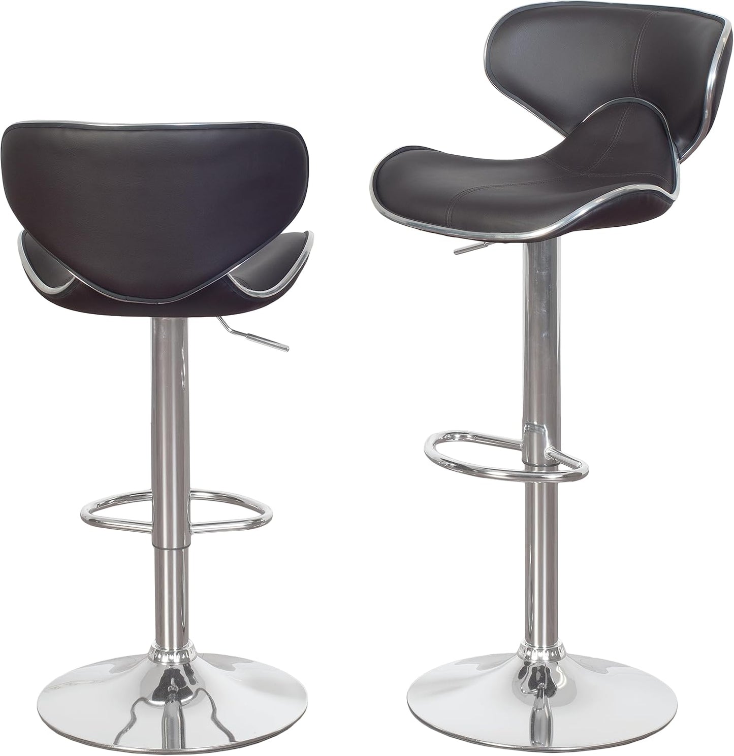 Roundhill Furniture Masaccio Cushioned Leatherette Upholstery Airlift Adjustable Swivel Barstool with Chrome Base, Set of 2, Brown