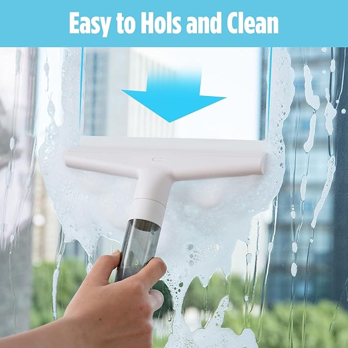 Professional Window Cleaner - Glass and Glass Surface Cleaner - Window Cleaning Squeegee Kit - Window Vacuum Cleaner Squeegee Includes Microfiber Cleaning Cloth, Blade and Sponge Head
