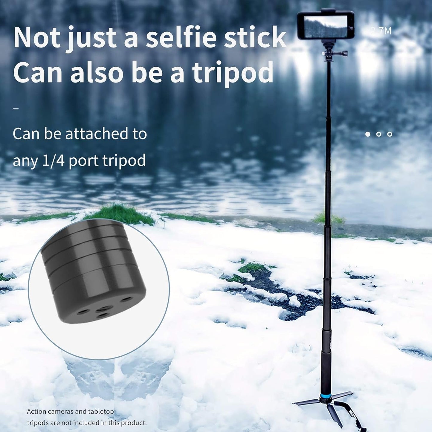 Long Selfie Stick Pole (106"), Extension Carbon Fiber Waterproof Dive Monopod for GoPro Max Go Pro 13 12 11 10 9 8,Insta360 X5 X4 Go3 Ace Pro,DJI Osmo 360 Action 4 5 Pocket 3 Bike Motorcycle Accessory