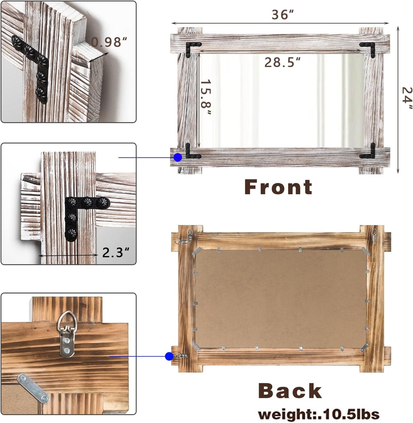 MeMoreCool Farmhouse Rustic Wood Framed Bathroom Mirror, Decorative Wall Mounted Rectangular Mirror for Bedroom, Living Room, or Bathroom, 24x36 Inch, White
