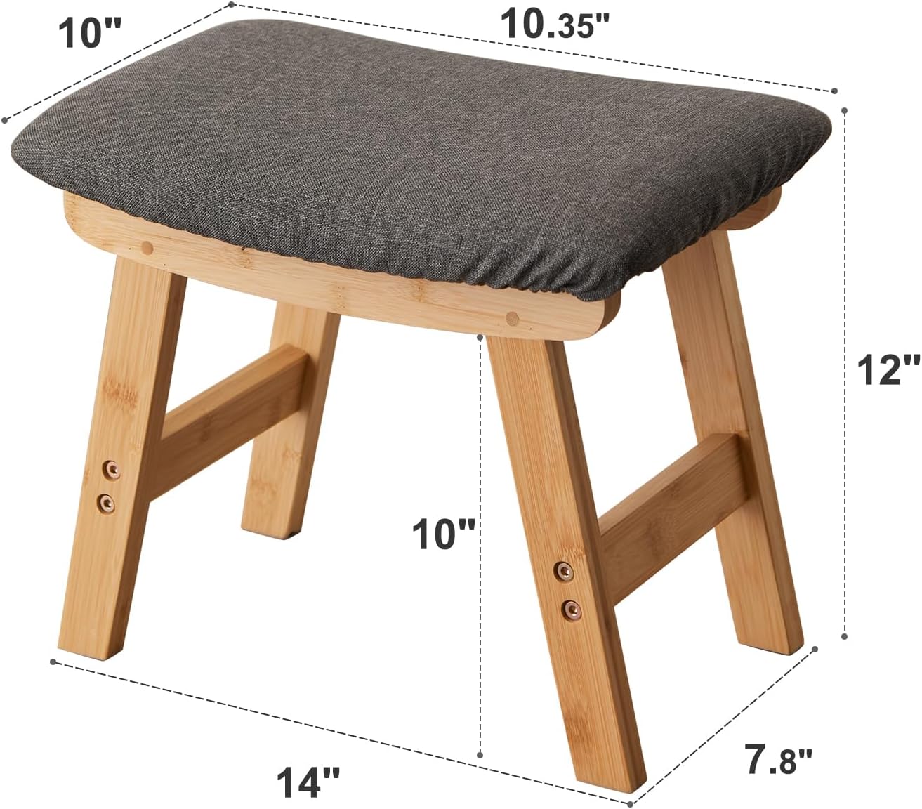 Foot Stool,Ottoman,Bamboo Small Sofa Foot Rest Under Desk,Extra Seating for Living Room, Bedroom and Kitchen (Natural Stool Legs - Gray Surface)