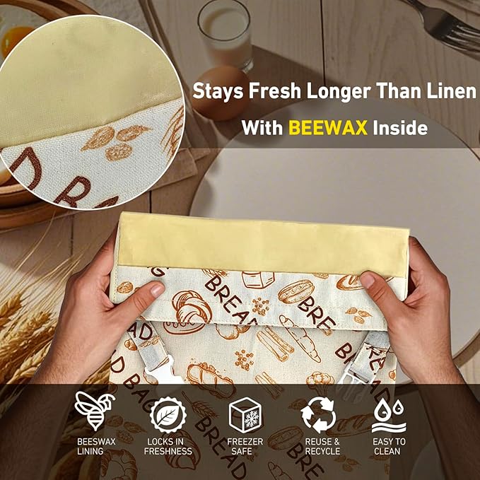 1pcs Reusable Beeswax Food Wraps Bread Bags for Homemade Bread Loaf, Food Storage Containers, Organic Cotton XL Sourdough Beeswax Bread Bag Supplies Sandwich Wrapper, Sustainable, Fresh Keeping