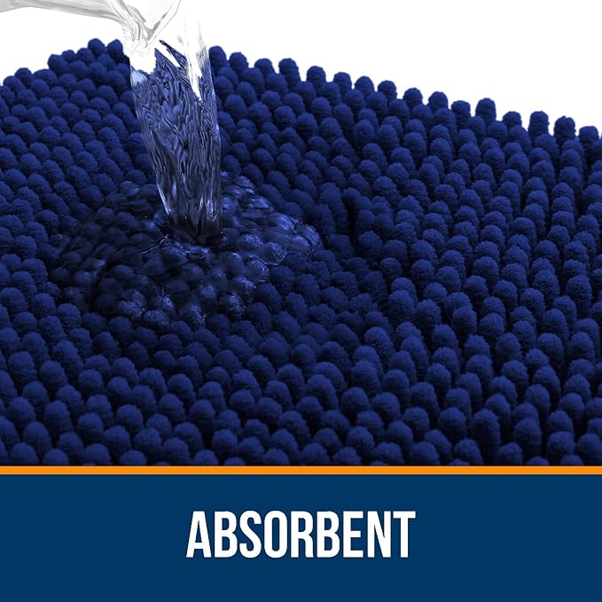 OLANLY Bathroom Rugs 70x46, Extra Soft Absorbent Chenille Bath Rugs, Rubber Backing Quick Dry, Machine Washable Bath Mats for Bathroom Floor, Tub and Shower, Home Decor Accessories, Navy