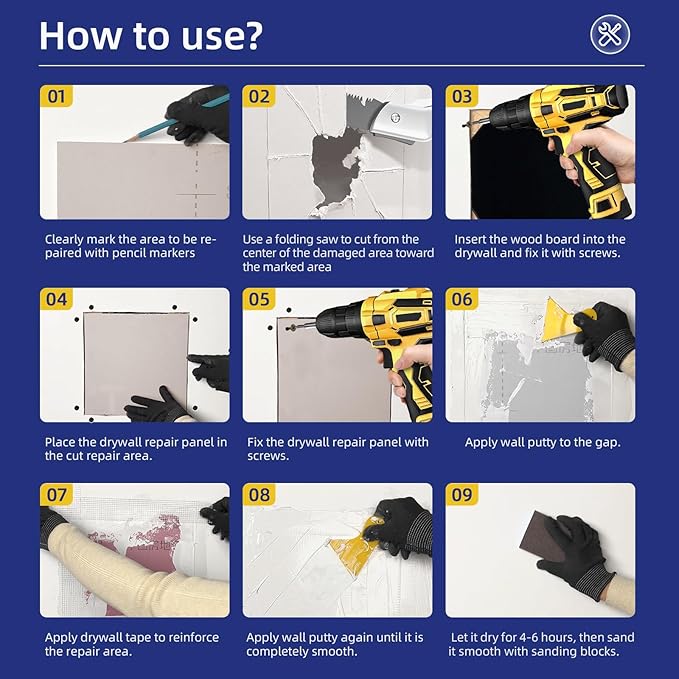Drywall Repair Kit,Drywall Repair Panel 16” x16“,Sheetrock Repair Kit,Drywall Ceiling Repair,Large Hole Drywall Repair Kit