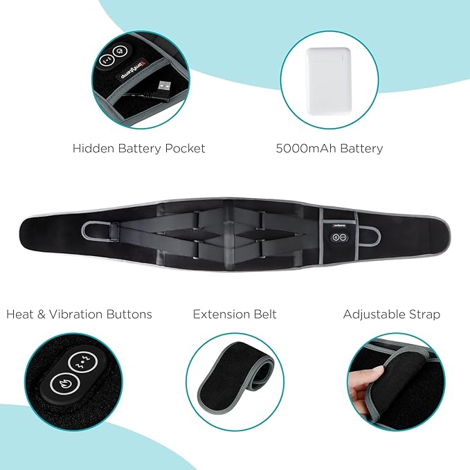 Comfytemp Cordless Heating Pad with Massager for Back, Portable Lower Back Massager FSA Eligible HSA Rechargeable Wireless Electric, Valentines Day Gifts for Her, Women Men Mom Dad, 3 Heat, 30mins Off