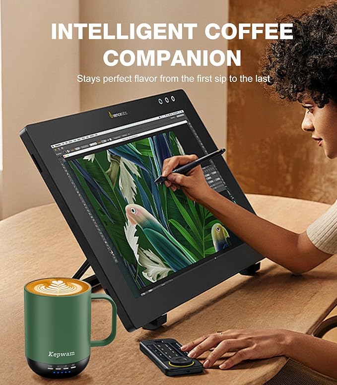 Kepwam Heated Coffee Mug T1-14oz Fast Heating & Longer Battery Life Self Heating Coffee Mug Hot to 149℉ - Touch & App Controlled Mug Coffee and Hot Beverage Warmer, Gifts for Women and Men