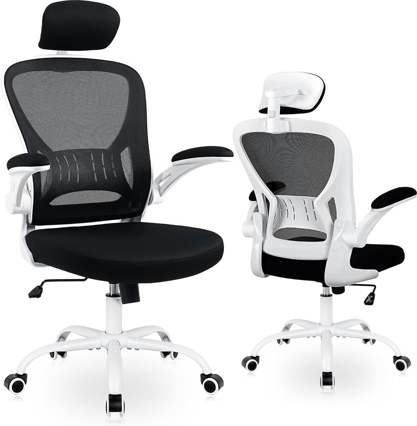 Office Chair Ergonomic Desk Chair Comfort Adjustable Height with Wheels，Lumbar Support Mesh Swivel Computer Home Office Study Task Chair Black & White