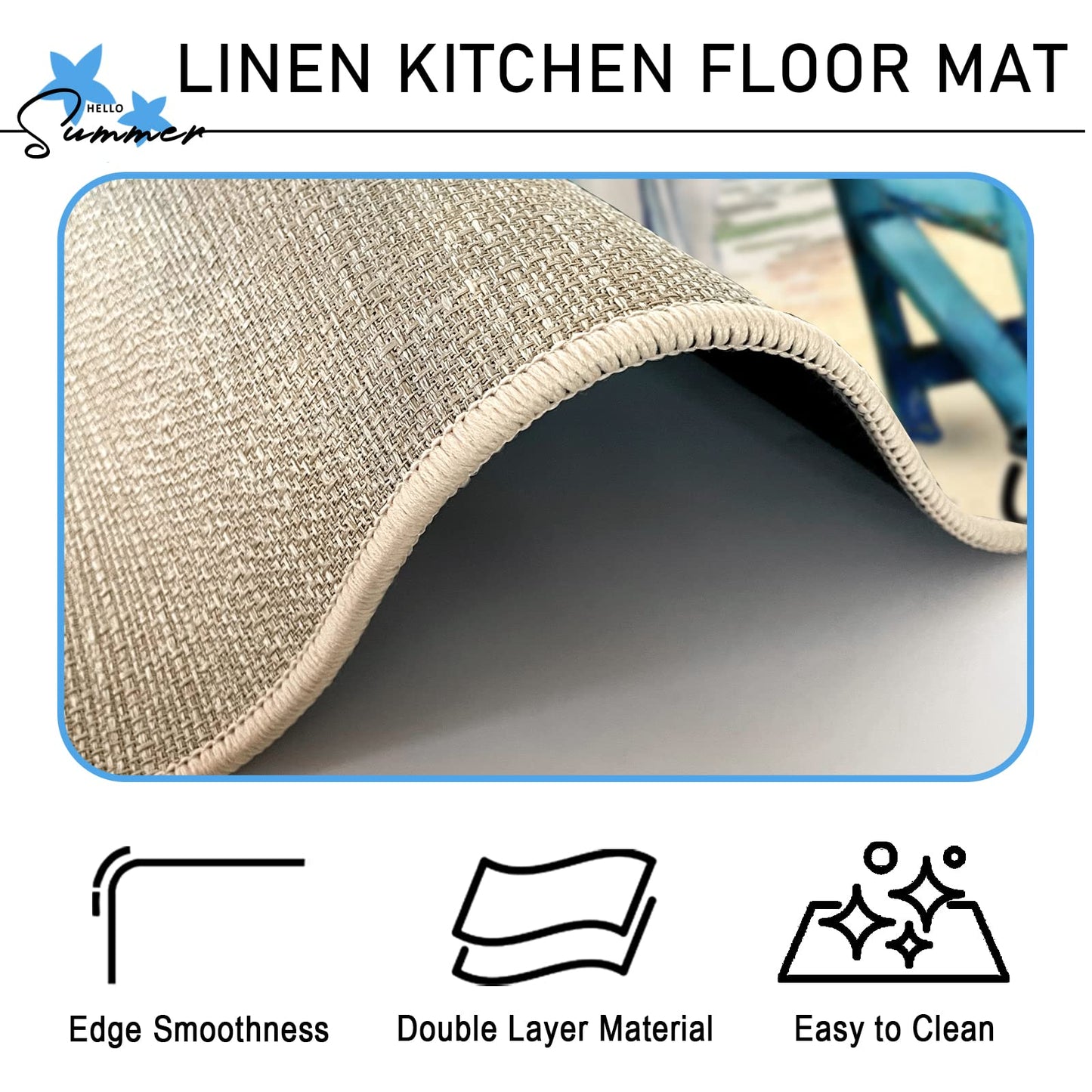 Tailus Summer Blue Sea Chairs Beach Decorative Kitchen Rugs Set of 2, Ocean Seagull Sailboat Kitchen Mat Coastal Non-Slip Floor Mat, Nautical Home Kitchen Decorations 17x29 and 17x47 Inch