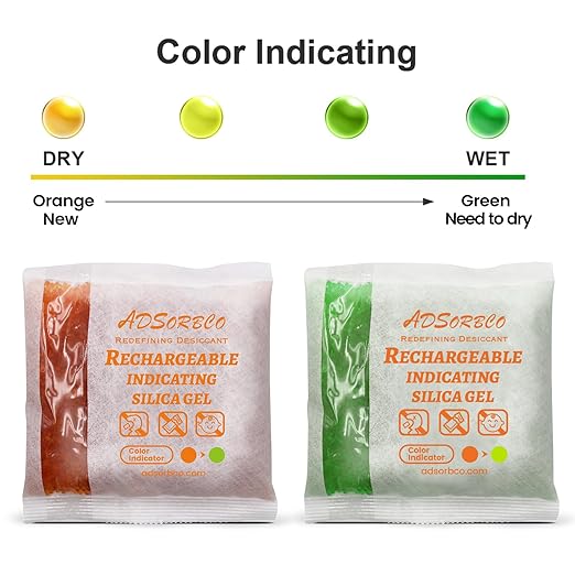 Adsorbco Rechargeable Desiccant, Indicating Silica Gel Packets, Moisture Absorbers for Storage, Gun Safe Dehumidifiers (10, 500g)