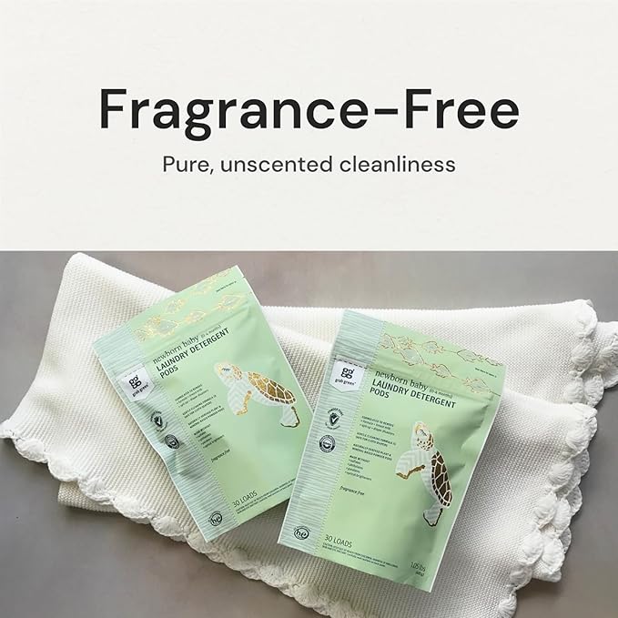 Grab Green Newborn Baby Laundry Detergent Pods, 60 Loads, Fragrance Free, Mineral Based, Non-Toxic, Stain Remover