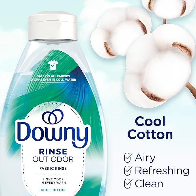 Downy Rinse Laundry Odor Remover, Cool Cotton Scent, Fabric Softener and Laundry Odor Removal Rinse, Fights Odors at the Source, HE Compatible, 48 Fl Oz