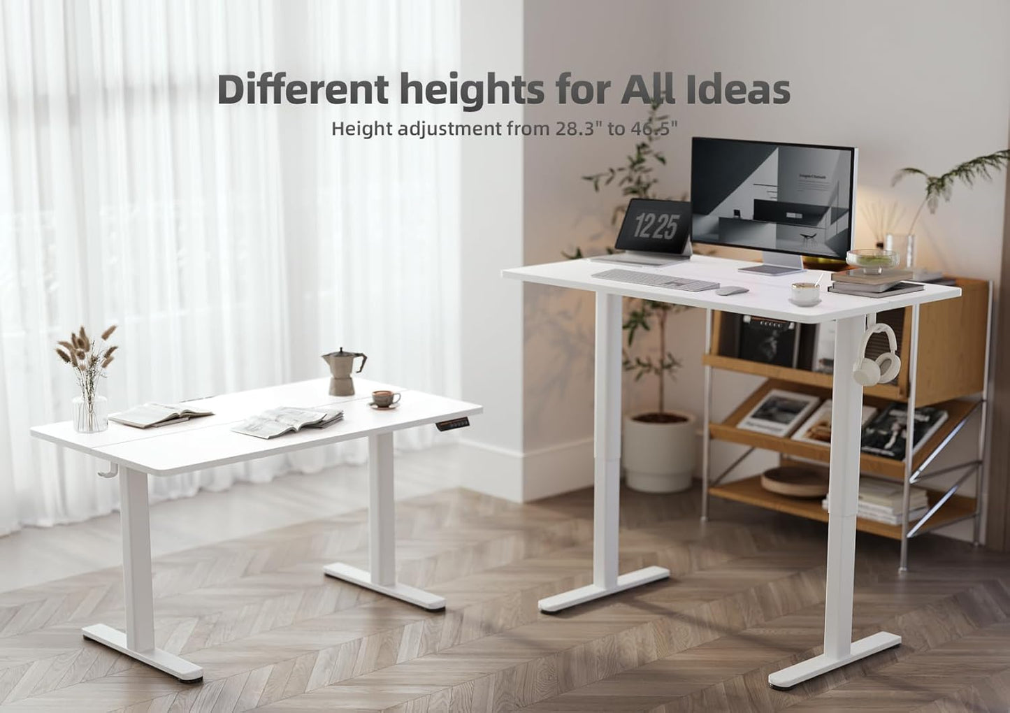 YDN Electric Standing Desk, Adjustable Height Desk 55x24 Inchs Stand up Desk, Sit Stand Home Office Desk with Splice Board, White Top