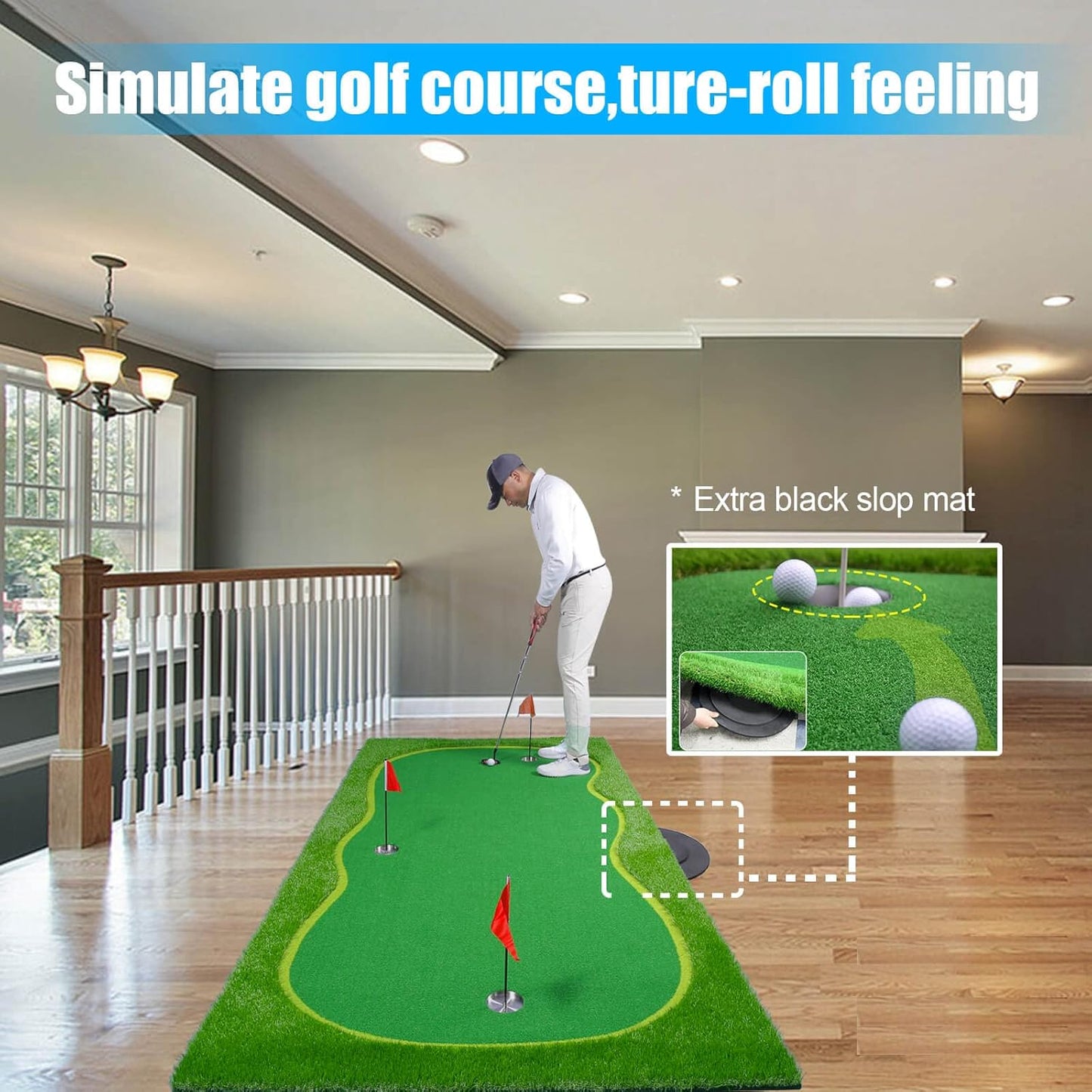 Golf Putting Green/Mat-Golf Training Mat- Professional Golf Practice Mat- Green Long Challenging Putter for Indoor/Outdoor