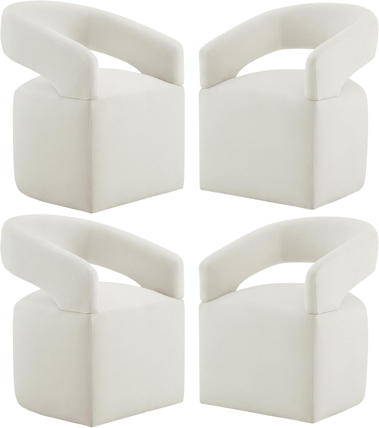 Upholstered Dining Chairs with Removable Casters Barrel Side Armchair with Rollers for Diningroom Bedroom Livingroom Reading Room, Ivory, 4PCS