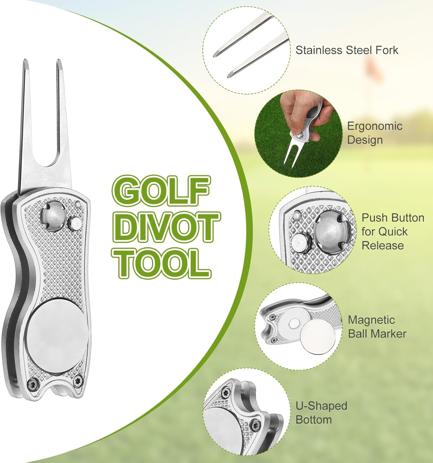 PATIKIL Golf Divot Repair Tool, Foldable Metal Golf Green Divot Tool with Magnetic Ball Marker & Stainless Steel Fork