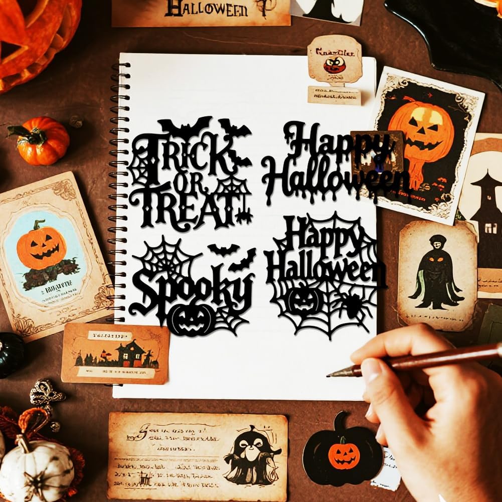 MAYJOYDIY Halloween Word Art Cutting Dies Happy Halloween Letters Metal Die Cuts Spooky Words Metal Stencil Template for Card Making Scrapbooking Paper Craft Album Stamps DIY Decorative
