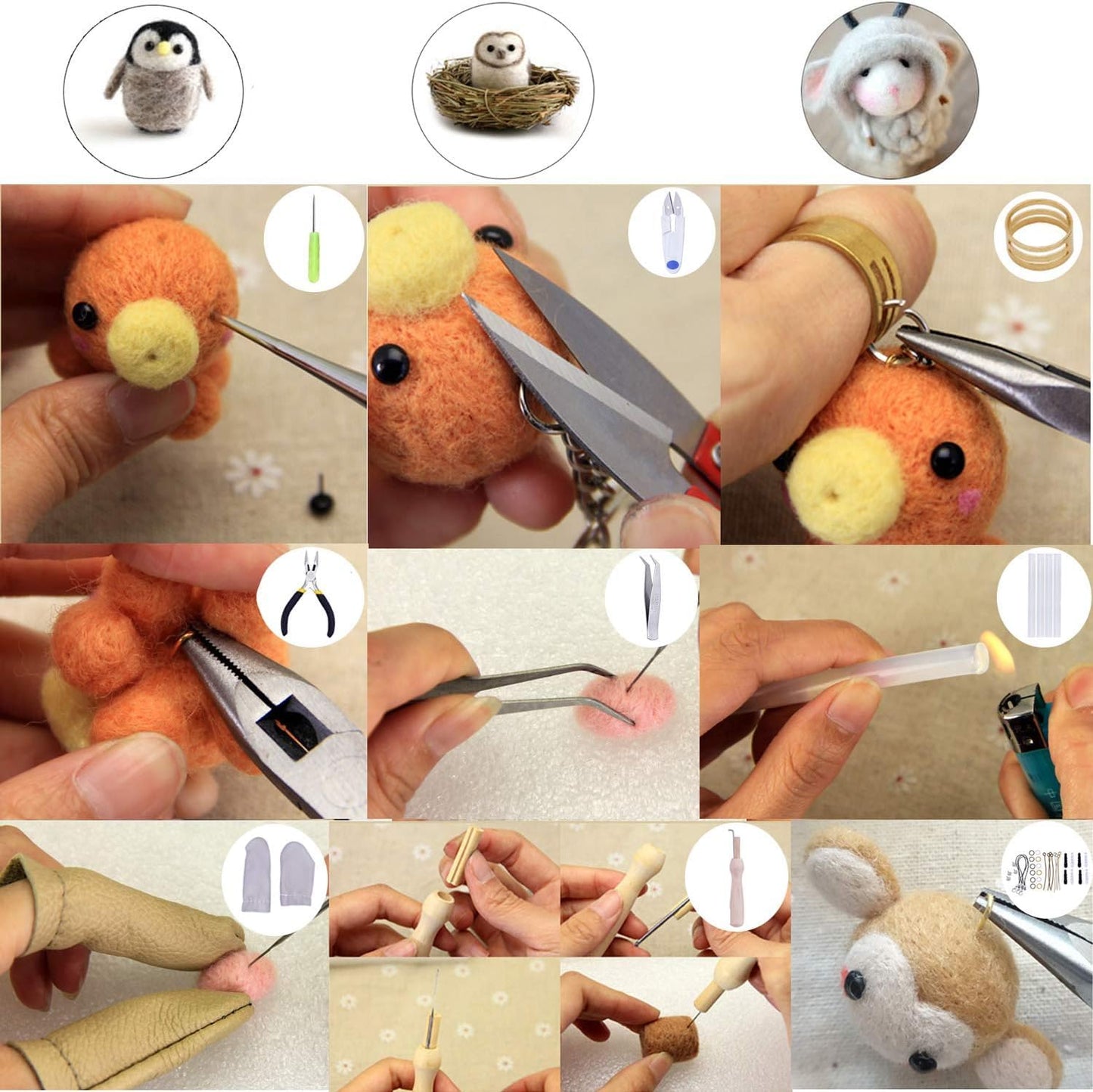 Mayboos Needle Felting Starter Kit,Wool Roving 40 Colors Set, Wool Felt Tools with Instruction Included for Felted Animal Needle Felting Supplies