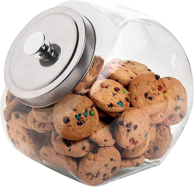 Restaurantware Vetri 1 Gallon Penny Jar 1 Durable Candy Jar - With Wide Spout Chrome Lid Clear Glass Cookie Jars For Kitchen Counter Dishwashable