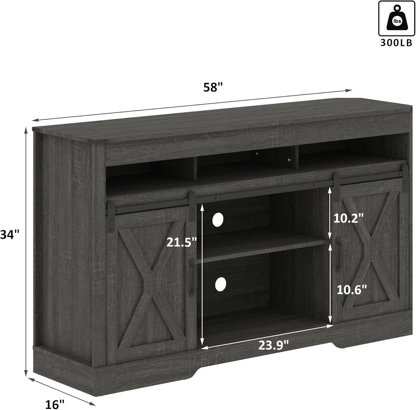 RoyalCraft Farmhouse TV Stand for 65+ Inch TV, 34'' Tall Entertainment Center with Sliding Barn Doors, Rustic Wood Media Console Storage Cabinet Television Stand for Living Room, Bedroom (Dark Grey)