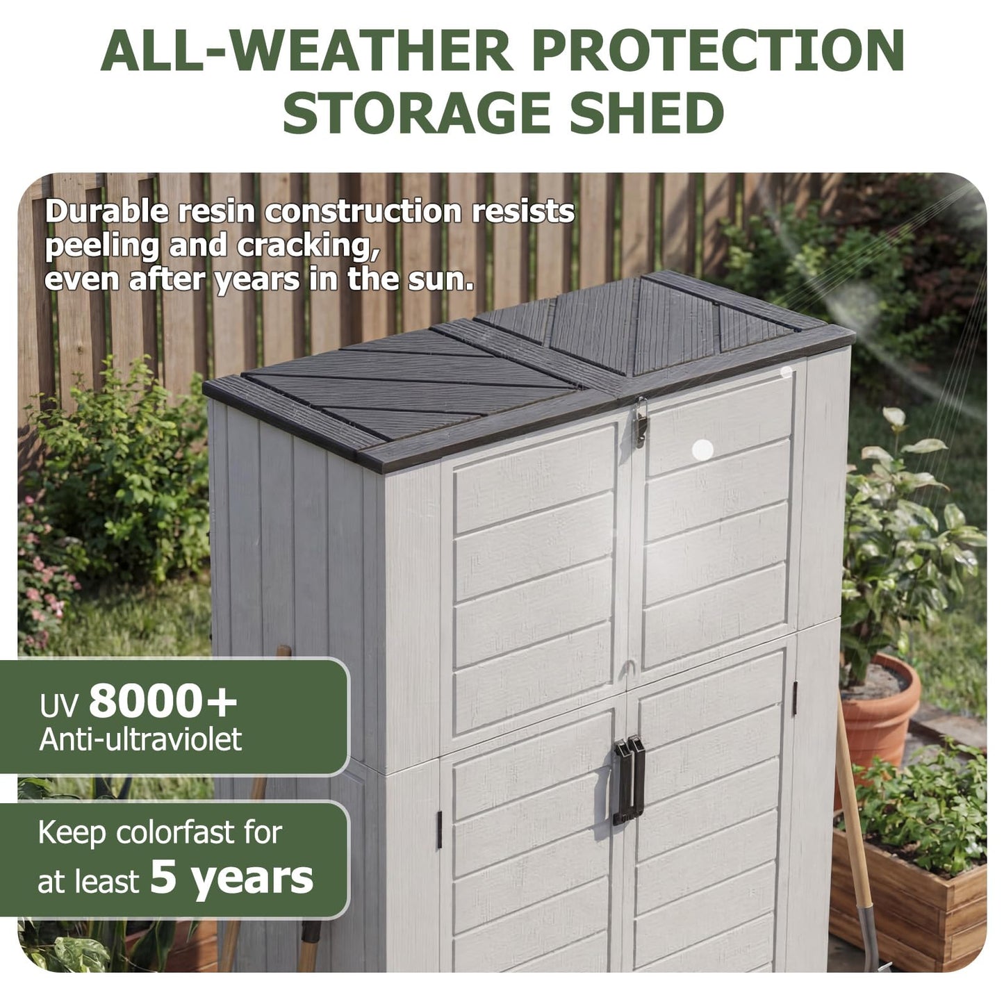 Aoxun 61 Cu.Ft Outdoor Storage Shed with Metal Shelving Kit, Widened Outdoor Storage Cabinet Waterproof Vertical Resin Shed with Floor for Garden Tools, Pool Equipment, Easy to Assemble (White)
