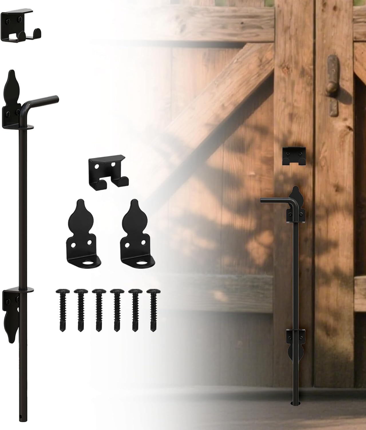36" Heavy Duty Cane Bolts for Gates with Black Rustproof Powder Upgraded Hardware Gate Drop Rod for Wood PVC Vinyl Fences Gates, Double Doors-1 Pack