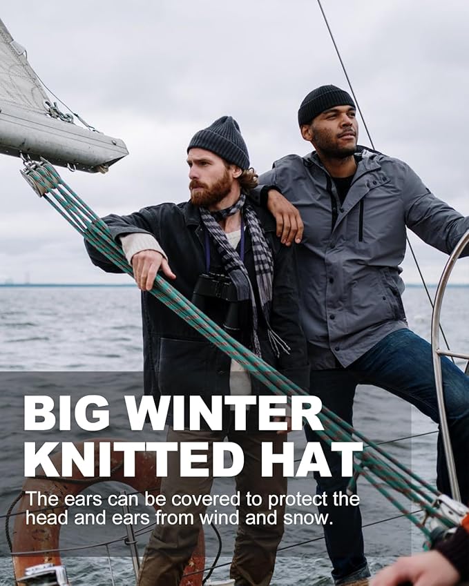 Zylioo Oversize Beanie Hats, XXL Big Size Ribbed Knit Cuffed Winter Hat for Cold Weather, Warm Skull Watch Cap
