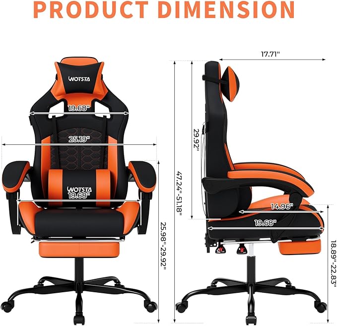 Gaming Chair with Massage,Ergonomic PC Gaming Chair with Footrest Comfortable Headrest and Lumbar Support,High Back Game Chair PVC Leather,300LBS (Black&Orange)