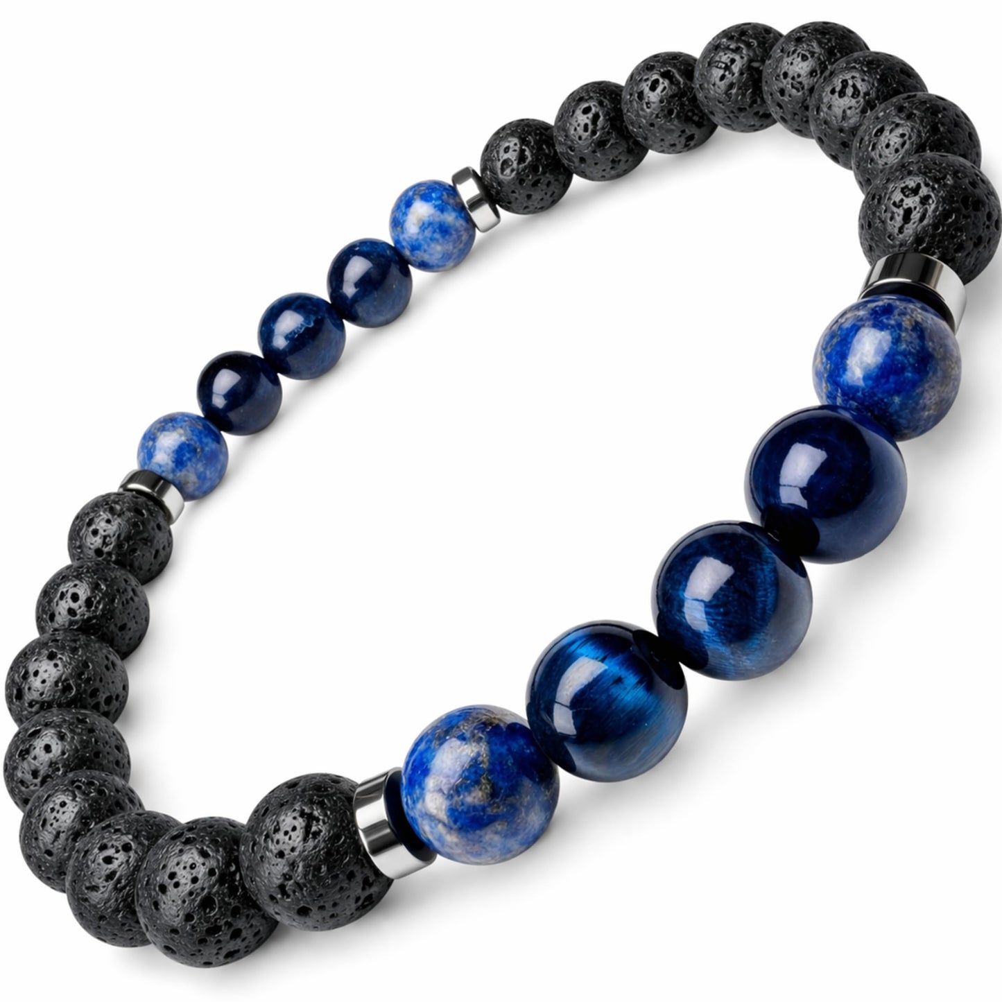 TEJO Natural Stone Beaded Bracelet – Handmade Energy Healing Bracelet for Men & Women, Yoga Chakra Jewelry Gift (Black&Blue, 7.5 inches)