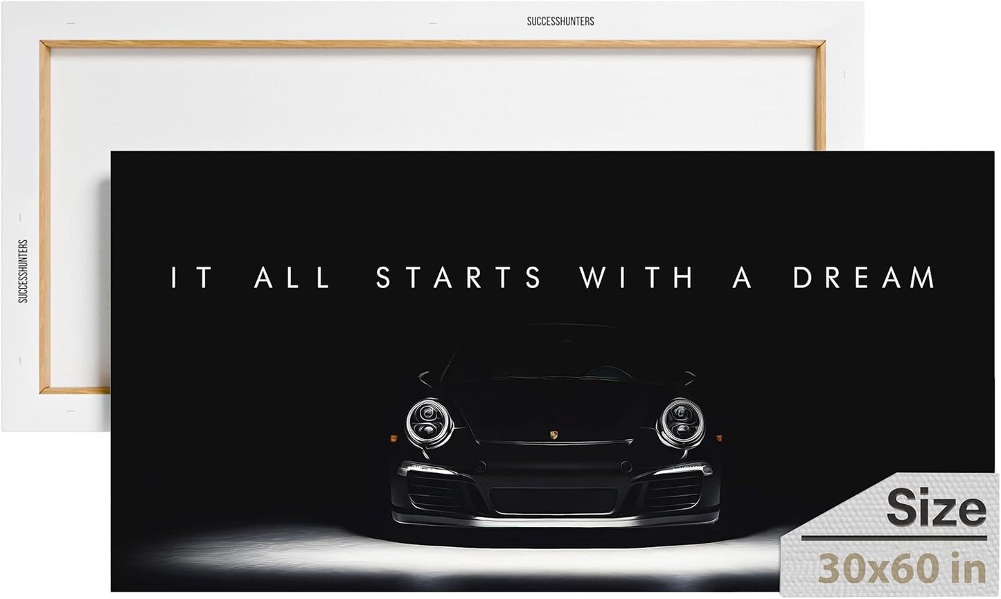 Motivational Wall Art for Office, Super Car Art Canvas, Inspirational Automotive Decor for Porsche Sportscar Lovers, Motivational Wall Decor for Office and Home, Inspiring Car Poster (60 X 30 in)