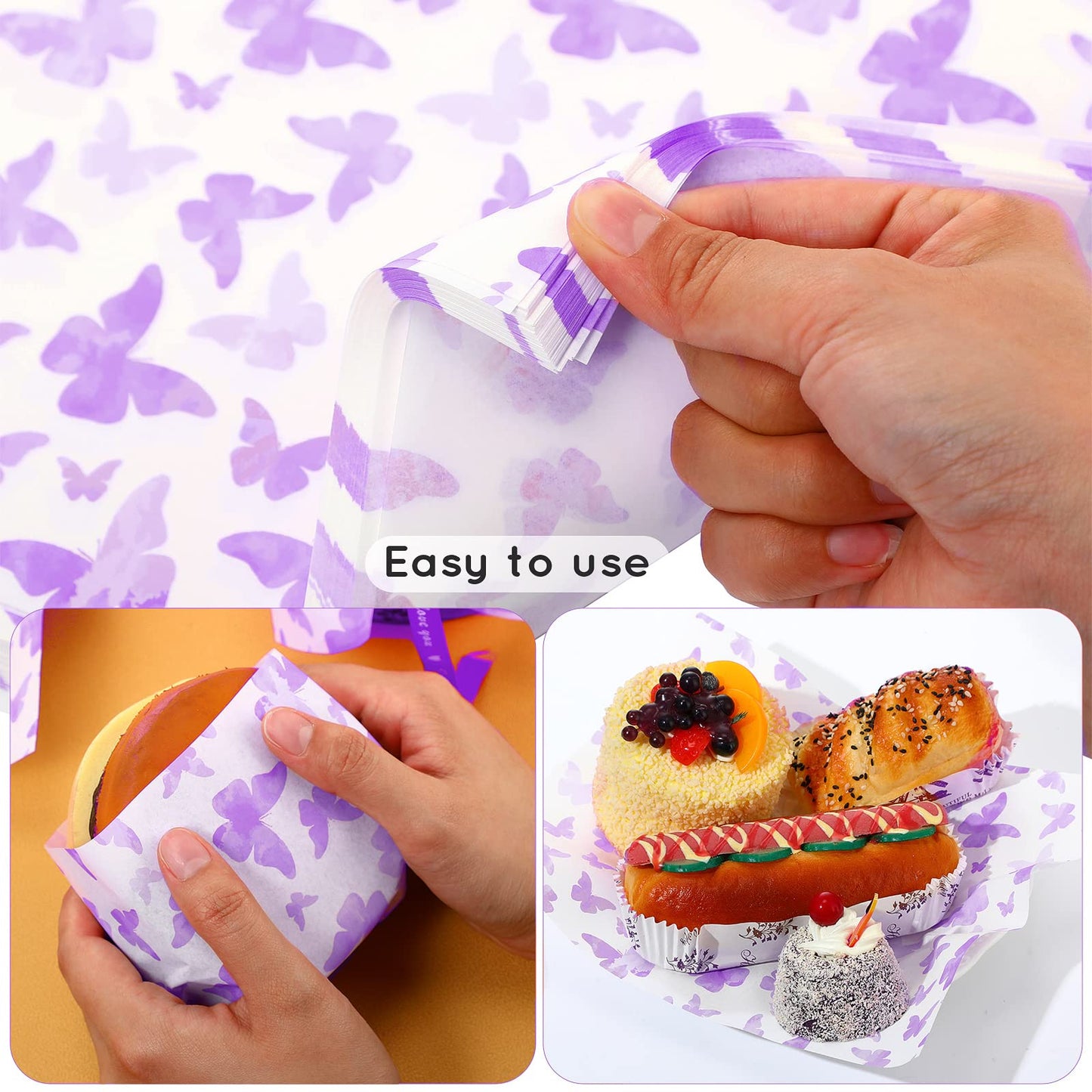150 Pcs Wax Paper Sheets 7.8 x 9.8 Inche for Food Butterfly Deli Baking Wrapping Wax Paper Sheets Greaseproof Picnic Wrap Tissue for Hamburger Basket Sandwich Holiday Birthday Party Dessert(Purple)