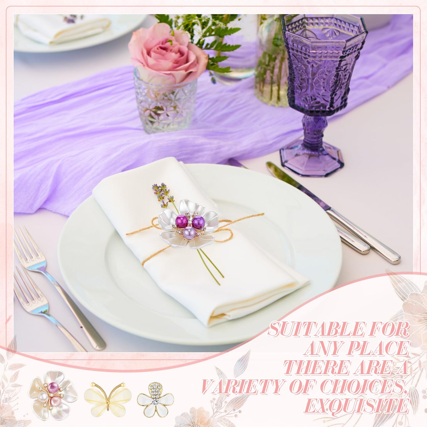 Giegxin 45 Pcs Rhinestone Embellishments Buttons for Craft Embellishments for Craft Faux Pearl Button Butterfly Flower Brooch for Wedding Decoration DIY Clothes Bag Shoe Supplies(Pink Purple Petals)