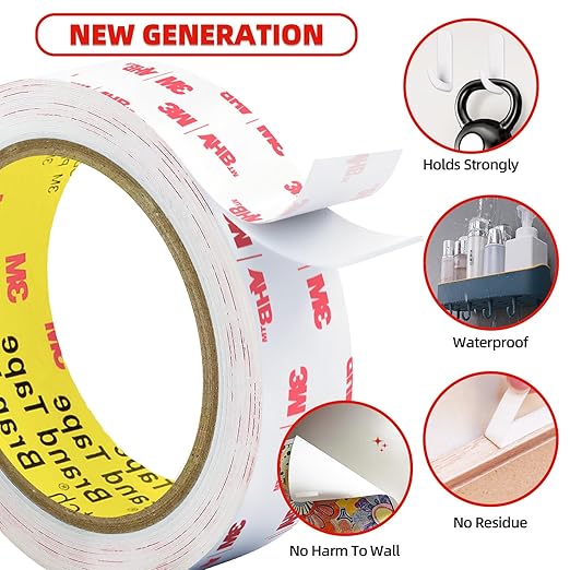 Double Sided Tape Heavy Duty, 2" x 9.85FT Removable Mounting Tape for Wall, Extra Strong Foam Tape, Picture Hanging Adhesive Strips Waterproof for Cars, Walls, Home, Office Décor