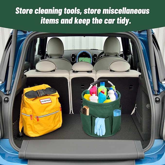 Cleaning Caddy for Cleaning Supplies, 17L Cleaning Supply Caddy with Handle Foldable Cleaning Supplies Organizer Bucket Tool Bag Organizer Cleaning Products Organizers for Home, Garden (Dark Green)