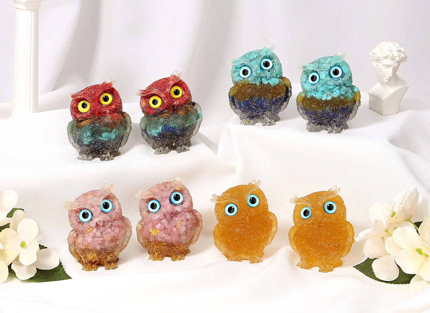 LAIDANLA 2.4" Citrine Owl Figurine Natural Healing Crystal Cute Owl Animal Statue Pocket Sculpture Reiki Spiritual Energy Gemstone Home Office Room Desk Decor Gifts
