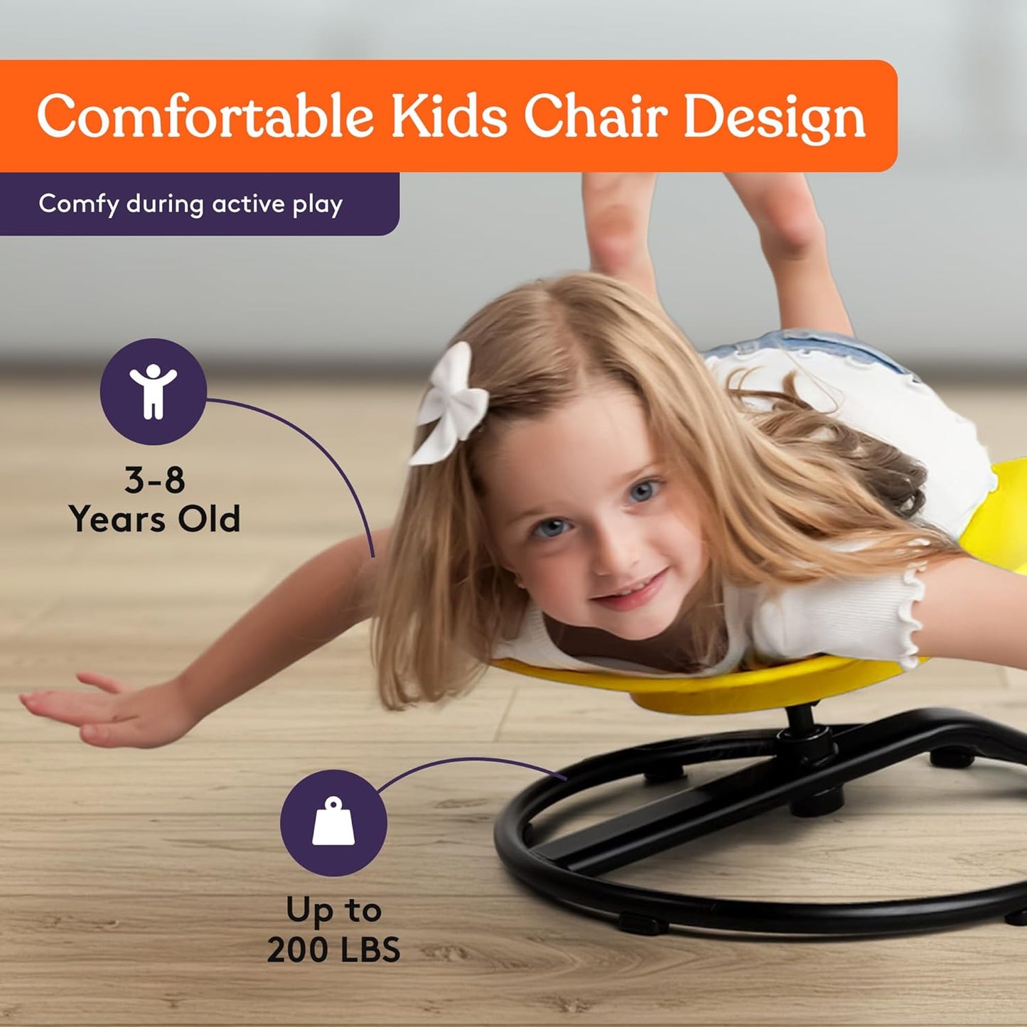 Special Supplies Smile Spinning Chair for Kids- Versatile Kids Sit and Spin Sensory Chair for Training Body Coordination for Playroom, Bedroom, or Nursery (Yellow)