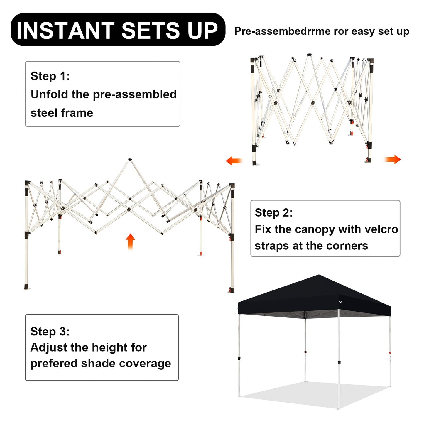 Northroad 8X8 FT Pop Up Canopy, Outdoor Instant Canopy Tent w/Carrying Bag, Portable Gazebo Shelter for Wedding Party,Commercial Event,Patio,Garden,Beach -Black