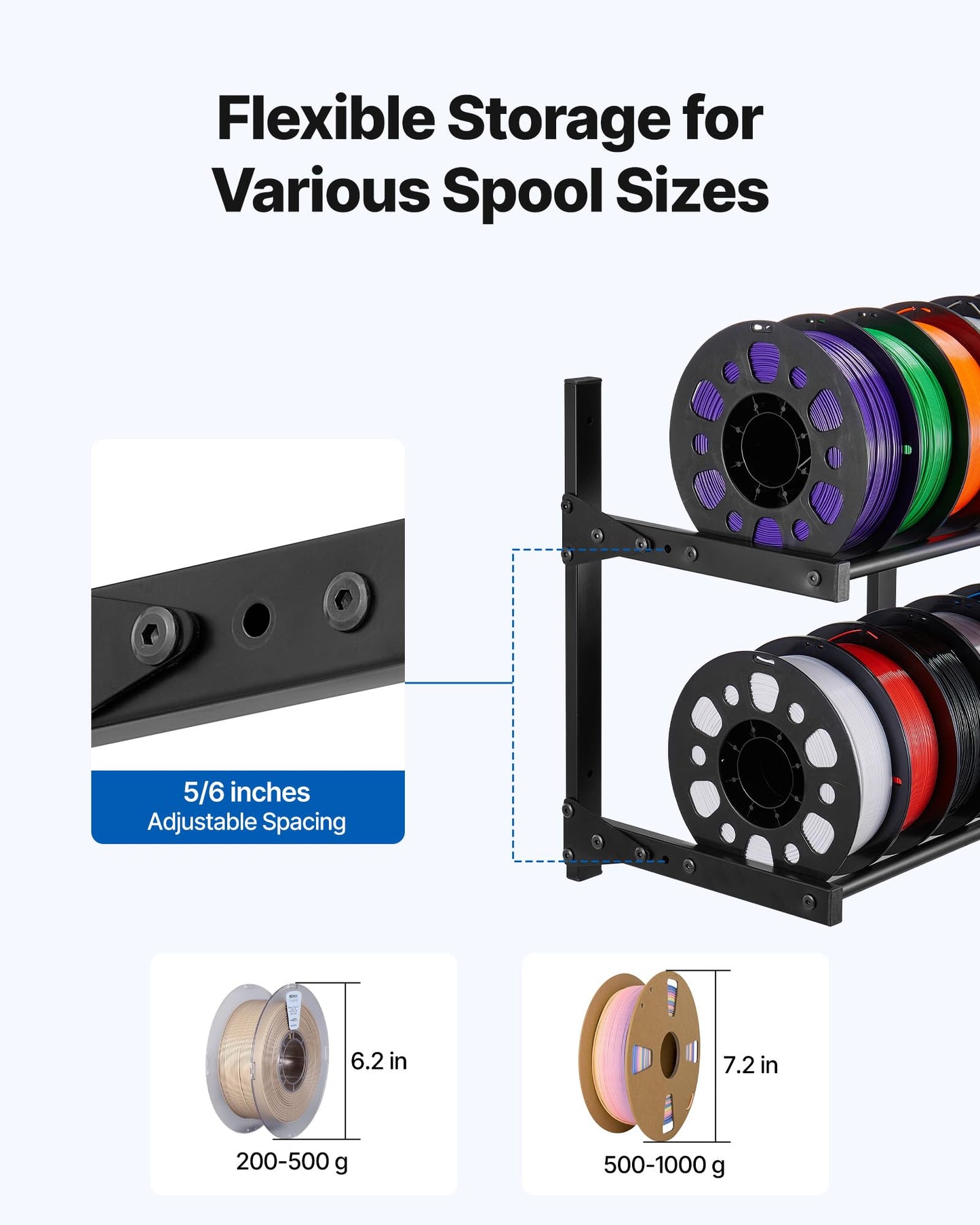 Vevor Wall Mount Printer Filament Storage Rack, 2-Tier Wall Bracket Storage Shelf, Rolling Filament Spool Holders Racks With Whe