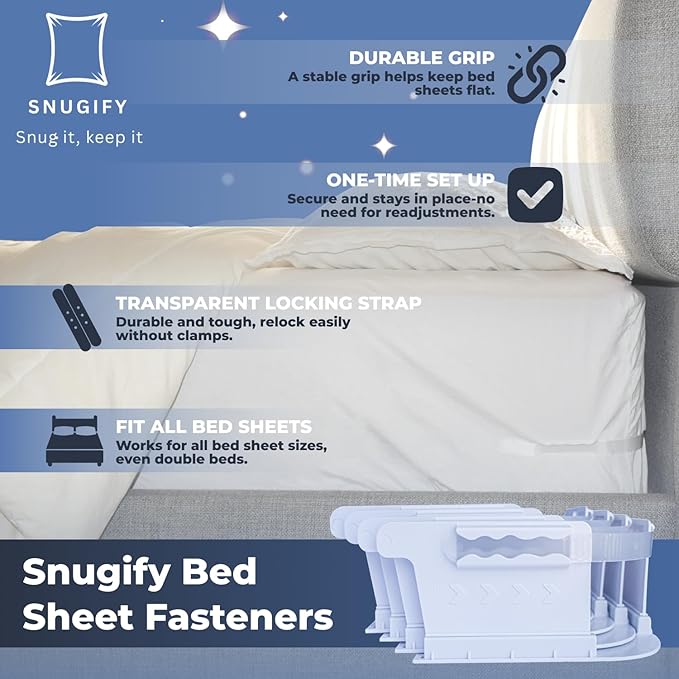 Bed Sheet Holder Set – 4 Corner Fasteners with Adjustable Straps + 2 Extra Straps – Universal Fit for All Mattress Sizes – Durable Anti-Slip Design Keeps Sheets Tight & Smooth Bedding Grip