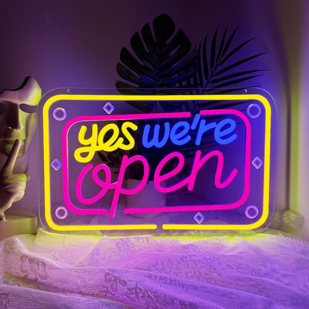 Open Neon Sign,Yes We Are Open Dimmable LED Light Signs for Wall Art Decor,Backdrop Gift for Business Coffee Shop Bar Bakery Hotel Store USB Powered（15.4"*9.7"）