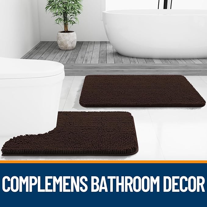 OLANLY Bathroom Rugs 45x27, Extra Soft Absorbent Chenille Bath Rugs, Rubber Backing Quick Dry, Machine Washable Bath Mats for Bathroom Floor, Tub and Shower, Home Decor Accessories, Brown