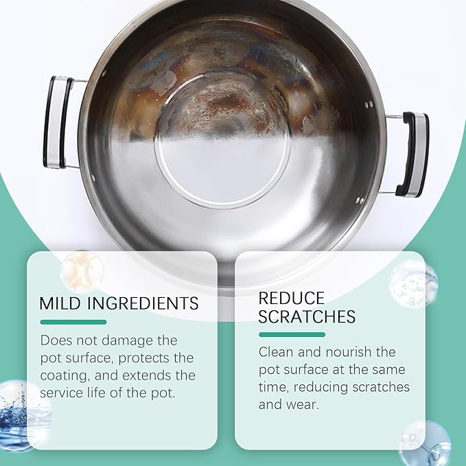 Liquid Pot and Pan Cleaner for Burnt On Food & Grease, Tough Stove Top and Cookware Cleaner, Removes Stubborn Stains on Stainless Steel, Cast Iron, Copper Pots - 5 Fl oz