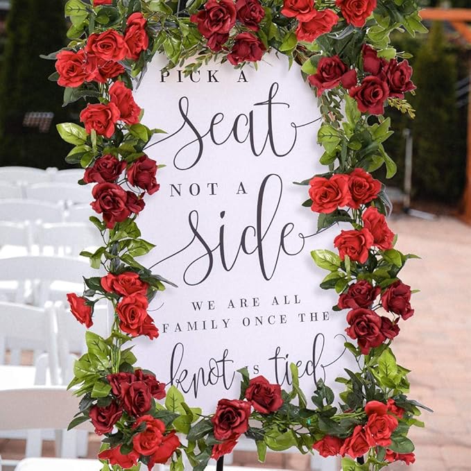 4 Pack(28.8 Ft) Artificial Flower Garland Silk Rose Flower Vines Fake Flower Garland for Backdrop Hanging Garlands Flowers Artificial for Decoration Wedding Arch Room(Red)