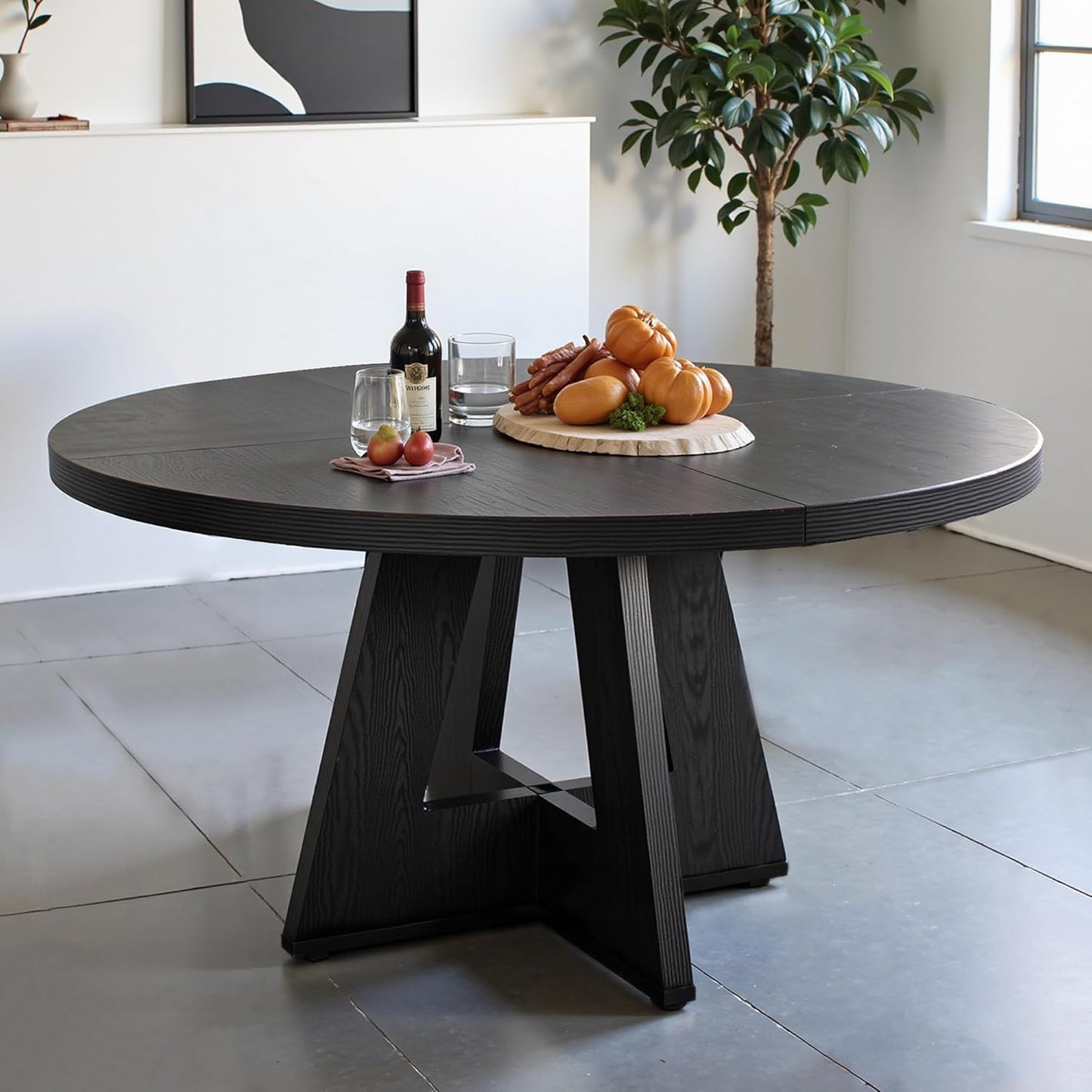 NicBex 47-Inch Round Dining Table for 4, Farmhouse Dinner Table Small Farmhouse Kitchen Tables with Wood Pedestal Base for Dining Room, Kitchen, Living Room, Black