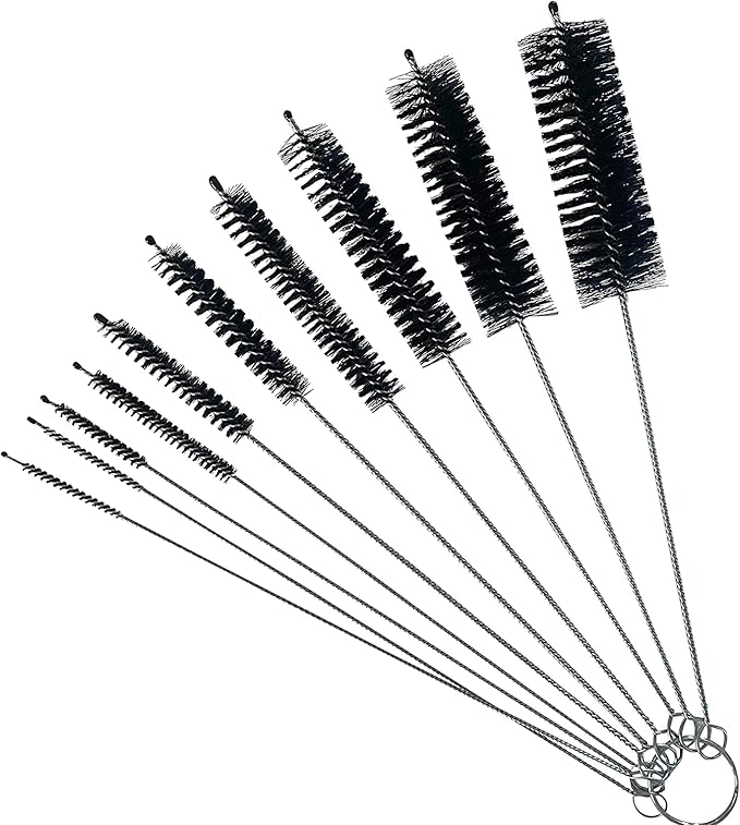 Green Piece® 10-Piece Nylon Pipe Tube Cleaner Set Mini Metal Straw Brushes with Keychain Ring for Bottles, Straws, Glasses, Tubes, Keyboards and More