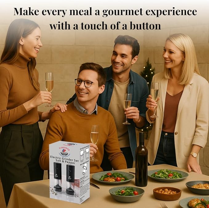 Electric Salt and Pepper Grinder Set - Automatic 3A Battery Pepper Mill Shakers - Upgraded Adjustable Coarseness with Led & Large Capacity - Built-in LED Light - 2 Pack