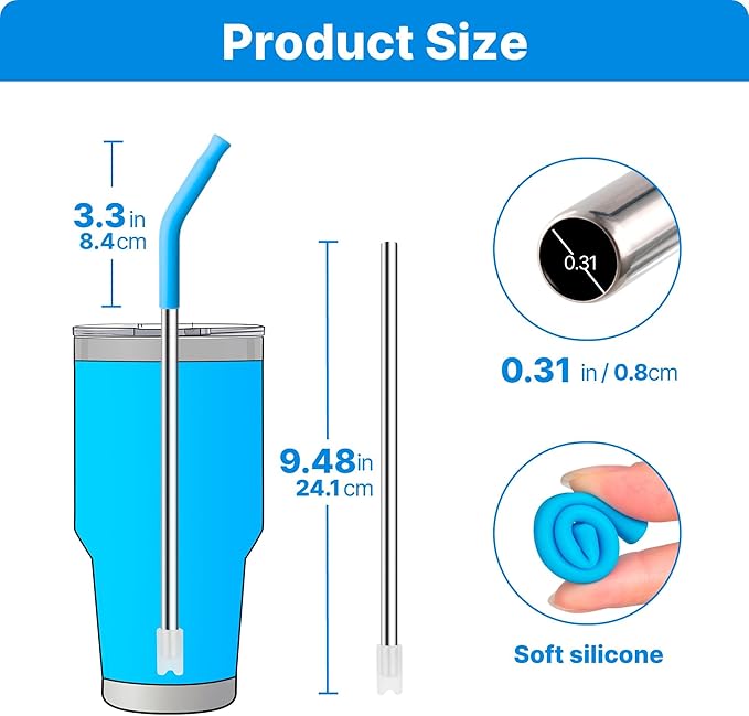 Metal Straws with Silicone Tip for 30 oz YETI Tumbler, 4 Pcs Reusable Stainless Steel Straws for 30 oz 35 oz YETI Cup(Color 4)