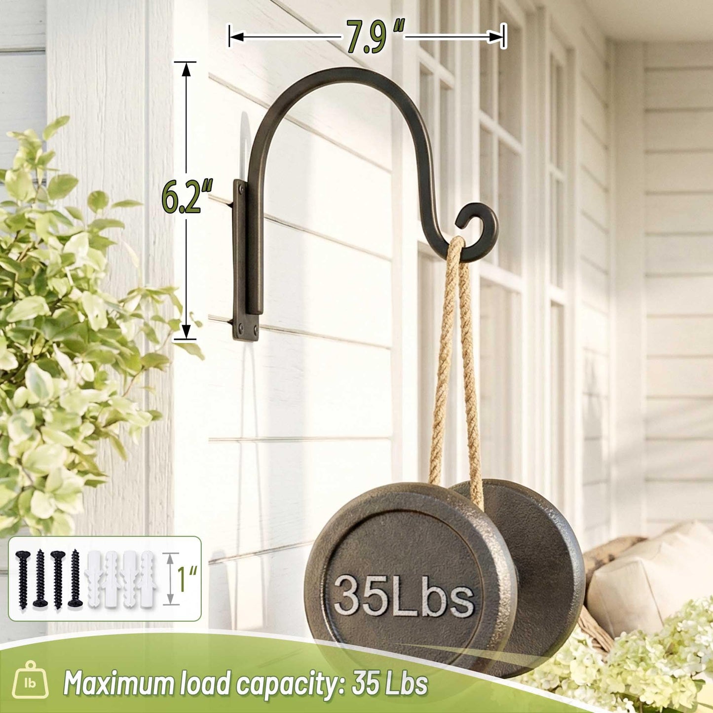 Lifyzoon Heavy Duty Plant Hanger Bracket (8"/Black) -2 Packs, 35lbs Weight Capacity - Outdoor Hand-Forged Hanging Plant Bracket Durable and Stable Bird Feeder Hanger